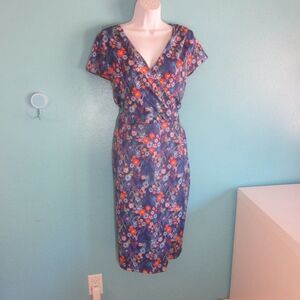 Lindy Bop Womens Size 12 "Purple Blooming" Faux Wrap Side Zip Dress
